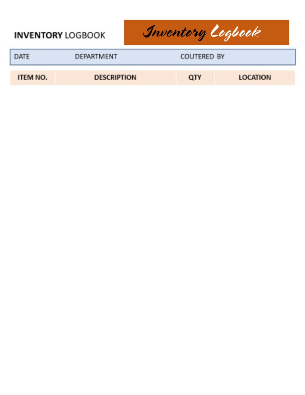 Inventory Logbook: A detailed record used to track and manage stock levels of items or materials in a business or storage facility.