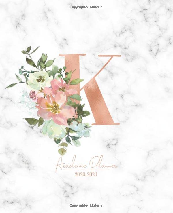 Academic Planner 2020-2021 K: Personalized Monogram Letter K Marble Rose Gold Pink Flowers Floral Monthly Weekly for Women College Student High School at a glance July 2020- June 2021 Calendar Agenda baixar livro de graça
