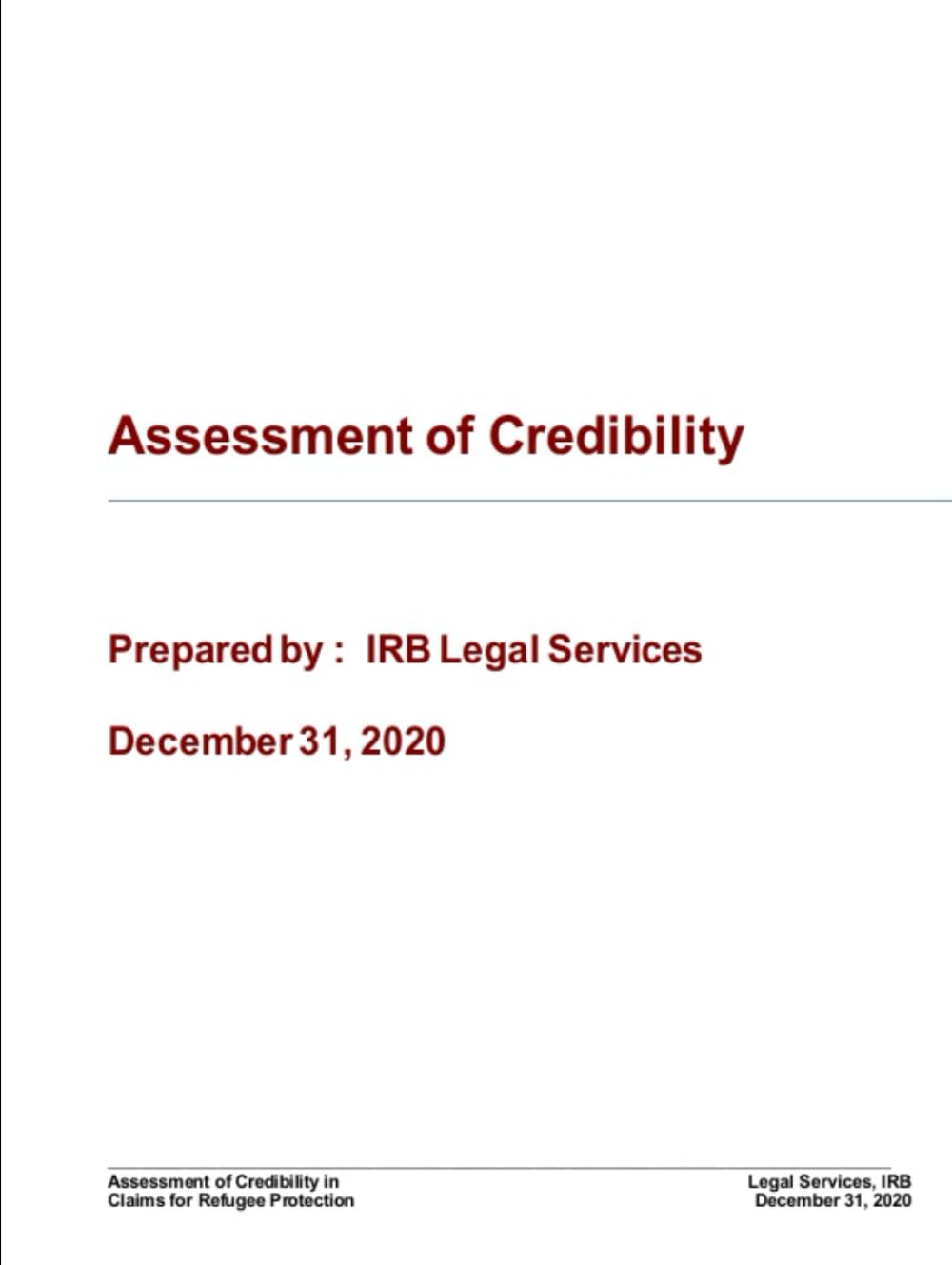 Assessment of Credibility: Claims for Refugee Protection (December 31, 2020) baixar o livro de graça