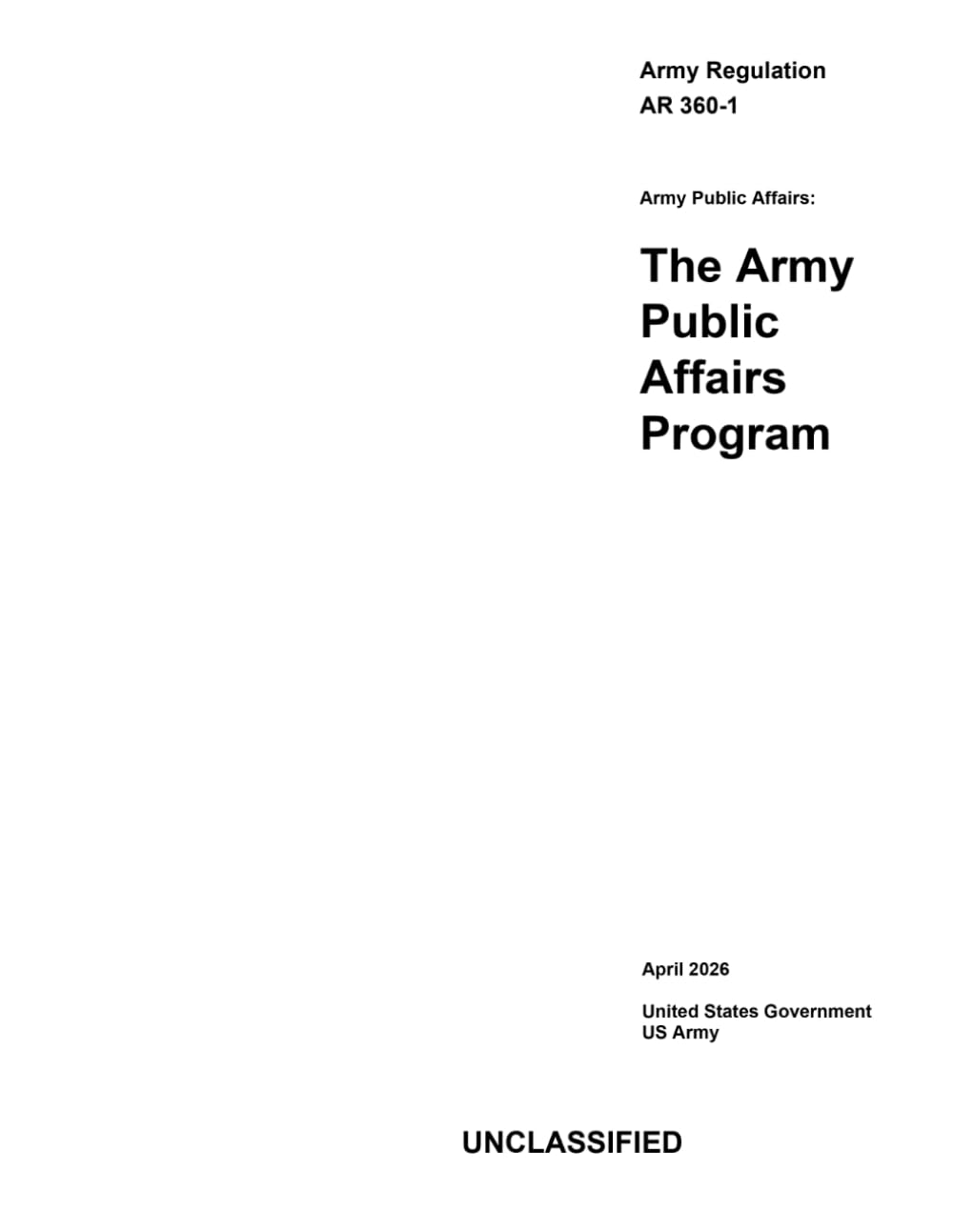 ler totalmente Army Regulation AR 360-1 The Army Public Affairs Program April 2026