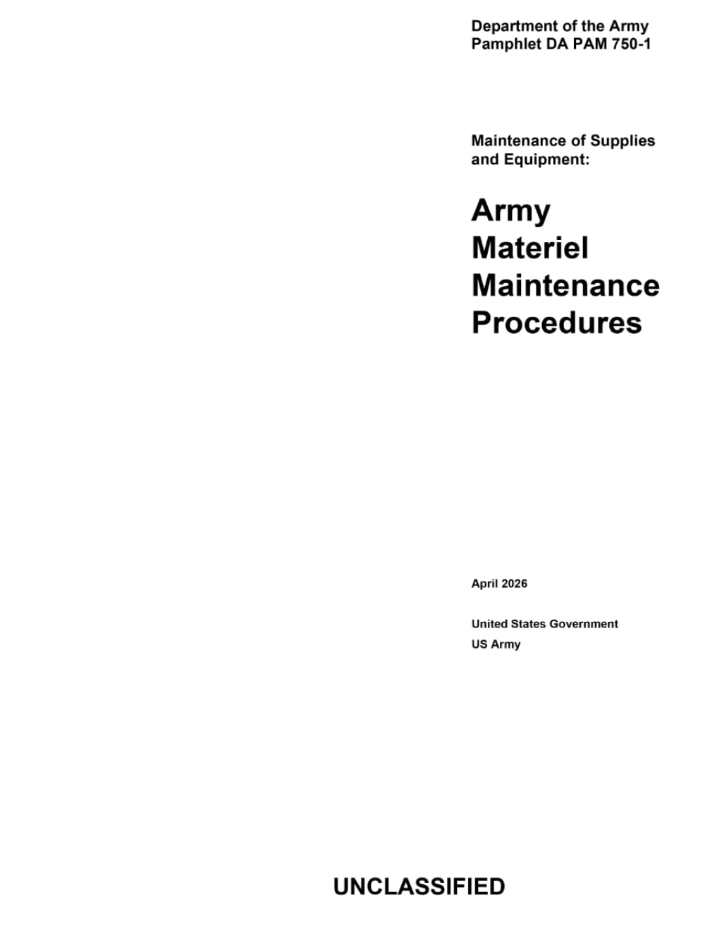 ler totalmente Department of the Army Pamphlet DA PAM 750-1 Maintenance of Supplies and Equipment: Army Materiel Maintenance Procedures April 2026