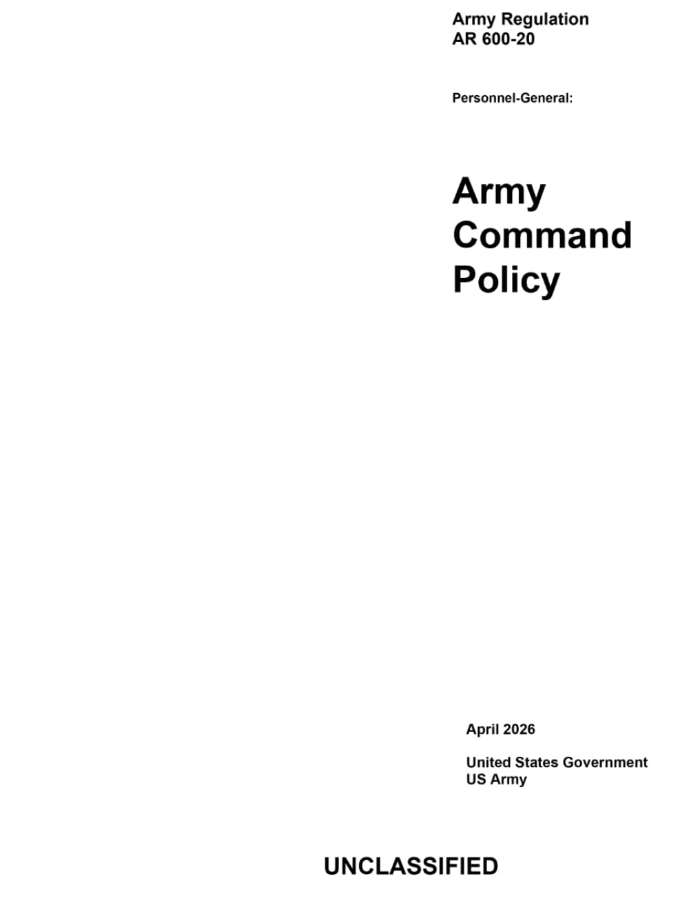 Army Regulation AR 600-20 Army Command Policy April 2026 baixar o livro de graça