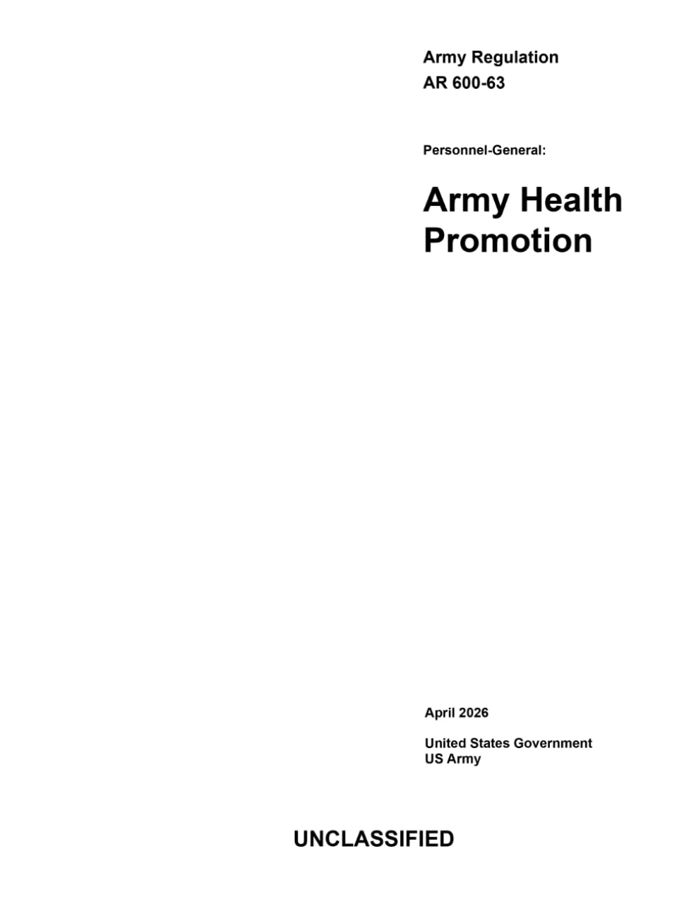 Army Regulation AR 600-63 Personnel-General: Army Health Promotion April 2026