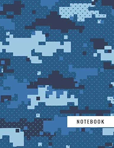 ler totalmente Notebook: Plain College Ruled Composition Book, Writing Journal with Camouflage Army Blue Military Pattern Design - Large 8.5 x 11 inches - 110 Pages