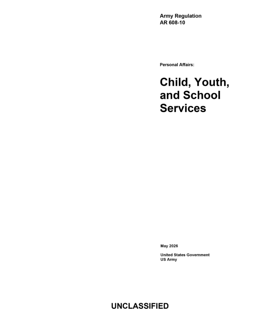 capítulo por capítulo baixar Army Regulation AR 608-10 Personal Affairs: Child, Youth, and School Services May 2026