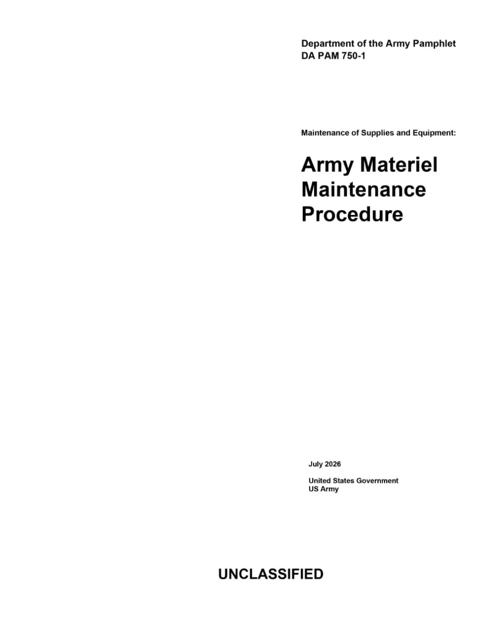 ler totalmente Department of the Army Pamphlet DA PAM 750-1 Army Materiel Maintenance Procedures July 2026