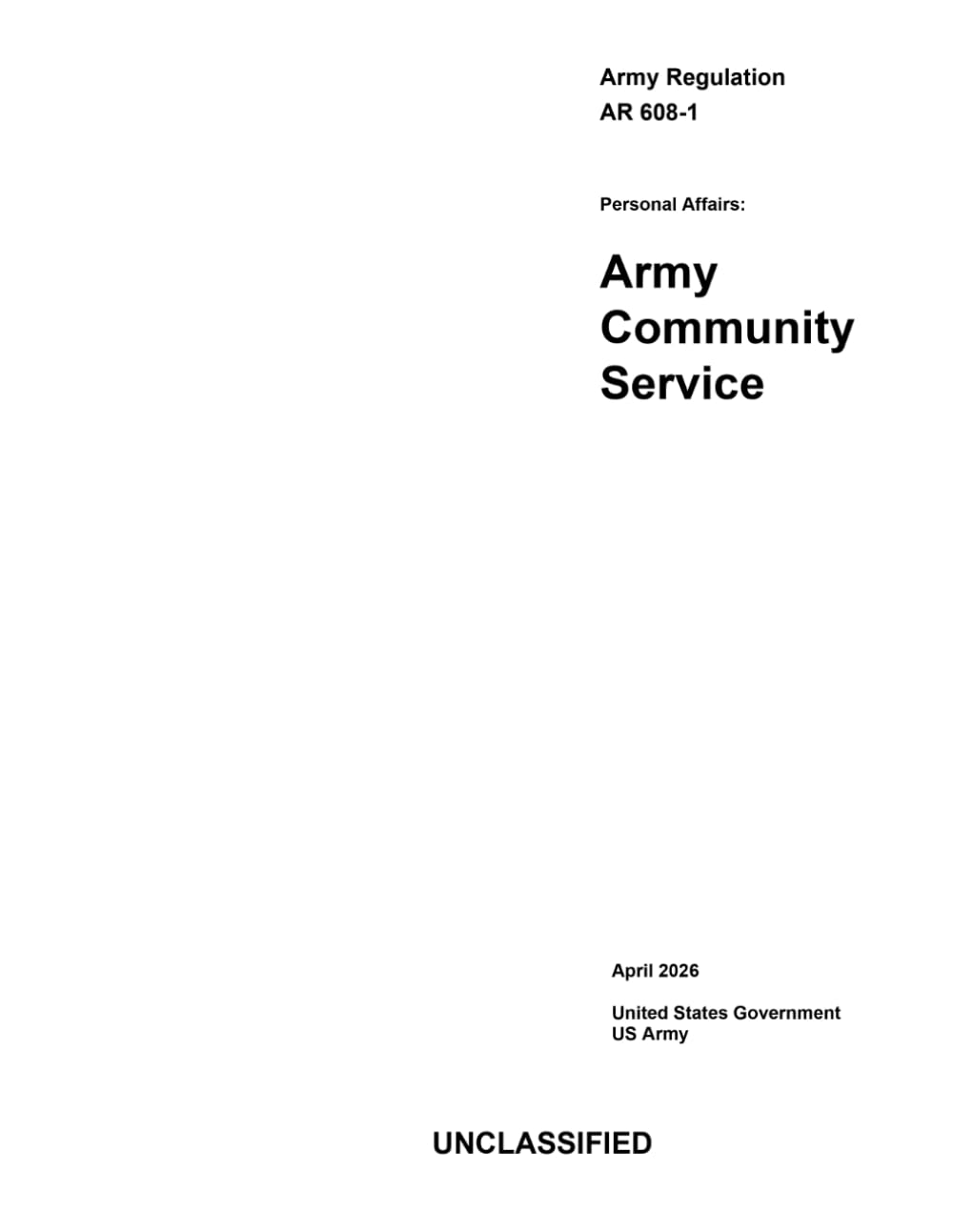 ler totalmente Army Regulation AR 608-1 Personal Affairs: Army Community Service April 2026