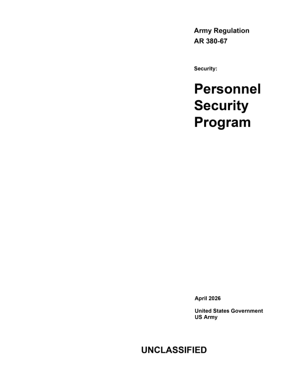 Army Regulation AR 380-67 Personnel Security Program April 2026 baixar livro de graça