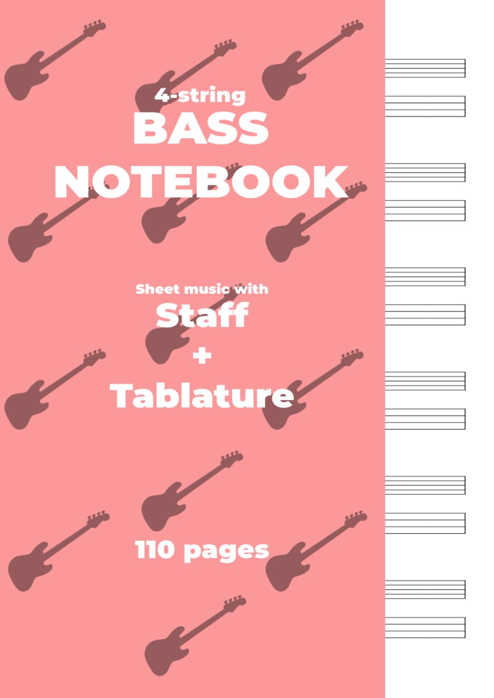 BASS NOTEBOOK. Sheet music with Staff + Tablature: Pink cover, white paper, A4 size, ideal for bassists. 6 staff + tablatures per page. baixar o livro de graça