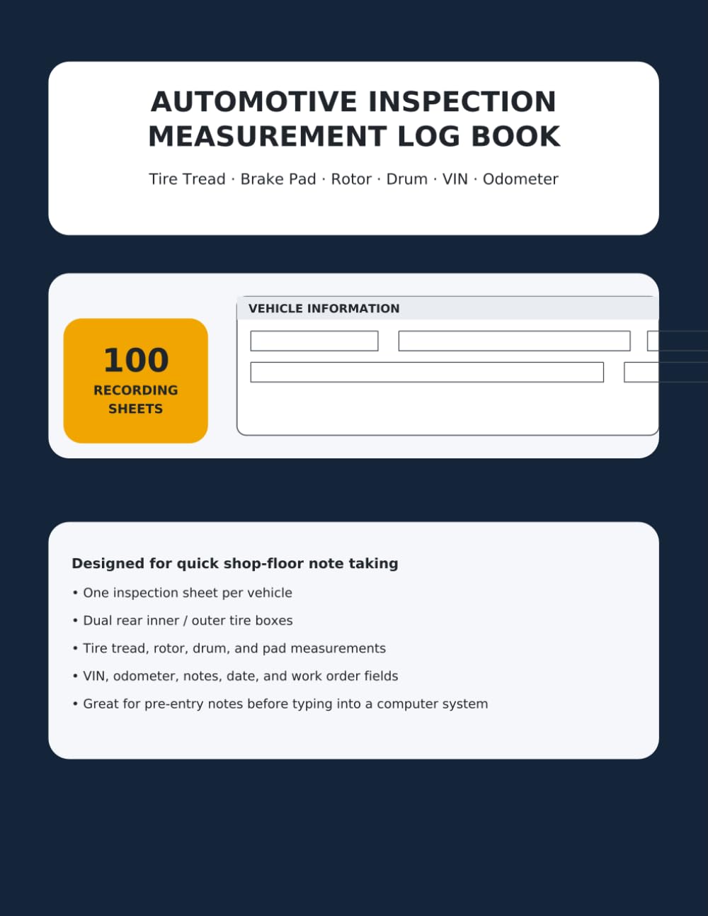 Automotive Inspection Measurement Log Book: Tire Tread, Brake Pad, Rotor, Drum, VIN & Odometer Recording Sheets for Automotive Technicians baixar o livro de graça