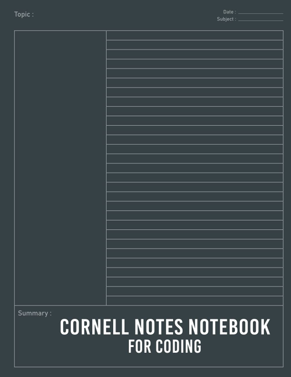 ler totalmente Cornell Notes Notebook For Coding: Cornell Note Paper Notebook Journal for Coding | College Ruled Composition Paper for Taking Notes