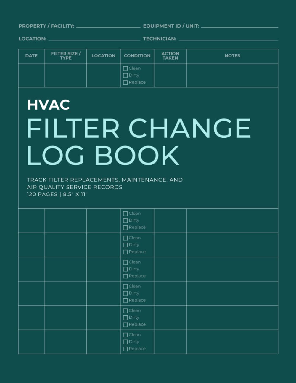 HVAC Filter Change Log Book: imple Maintenance Tracker for Technicians, Facilities & Property Managers | 120 Pages baixar livro de graça