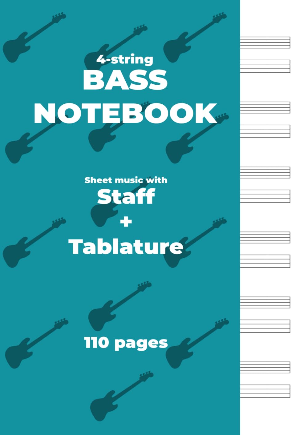 BASS NOTEBOOK. Sheet music with Staff + Tablature: Blue cover, white paper, A4 size, ideal for bassists. 6 staff + tablatures per page. baixar o livro de graça