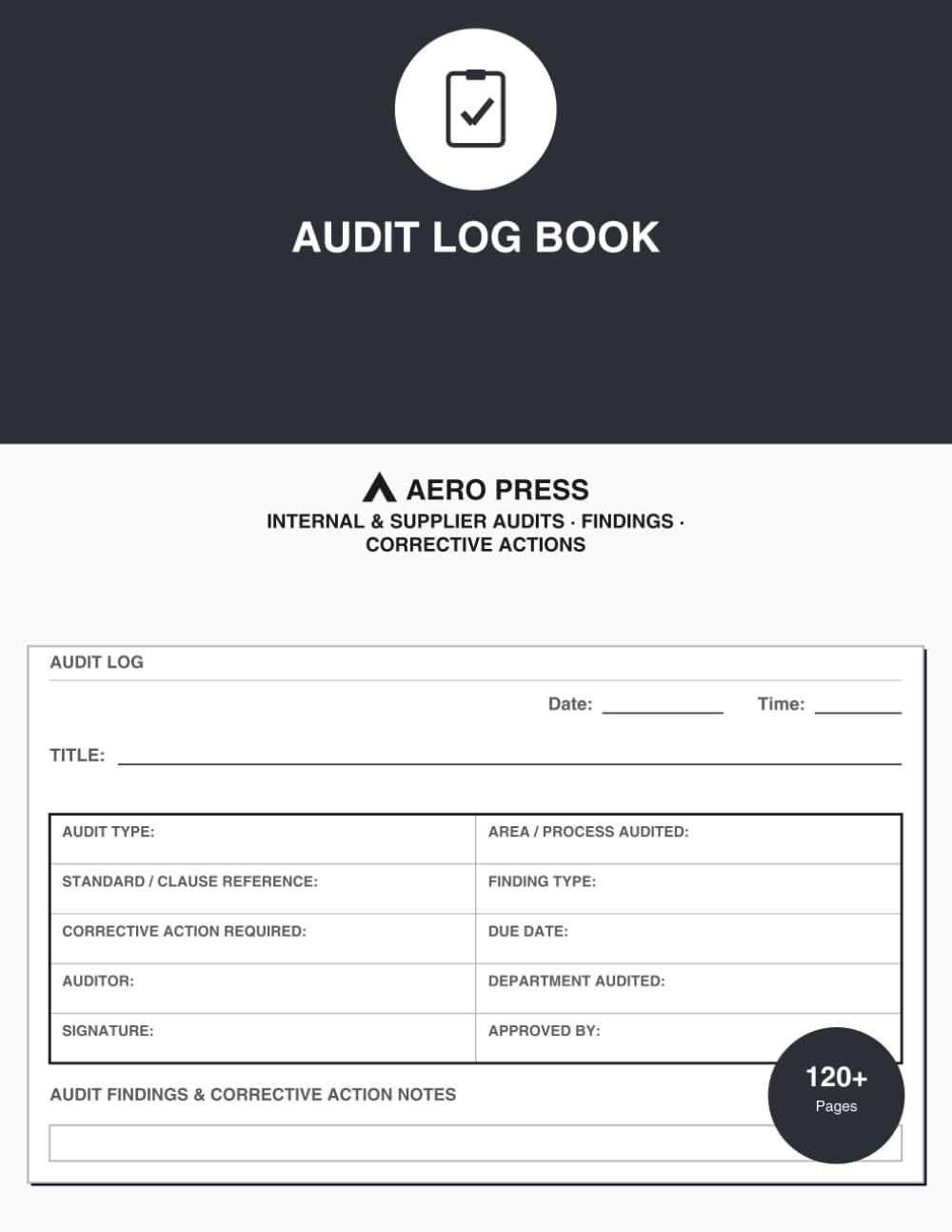ler totalmente Audit Log Book: Internal & Supplier Audits · Findings · Corrective Actions