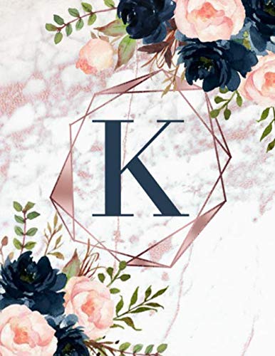 capítulo por capítulo baixar K: 8.5" x 11" ruled 110 page Monogram composition journal, notebook, diary detailed with faux pink marble background, navy blue, blush rose watercolor... (Rose Pink Navy Watercolor Floral Monogram)