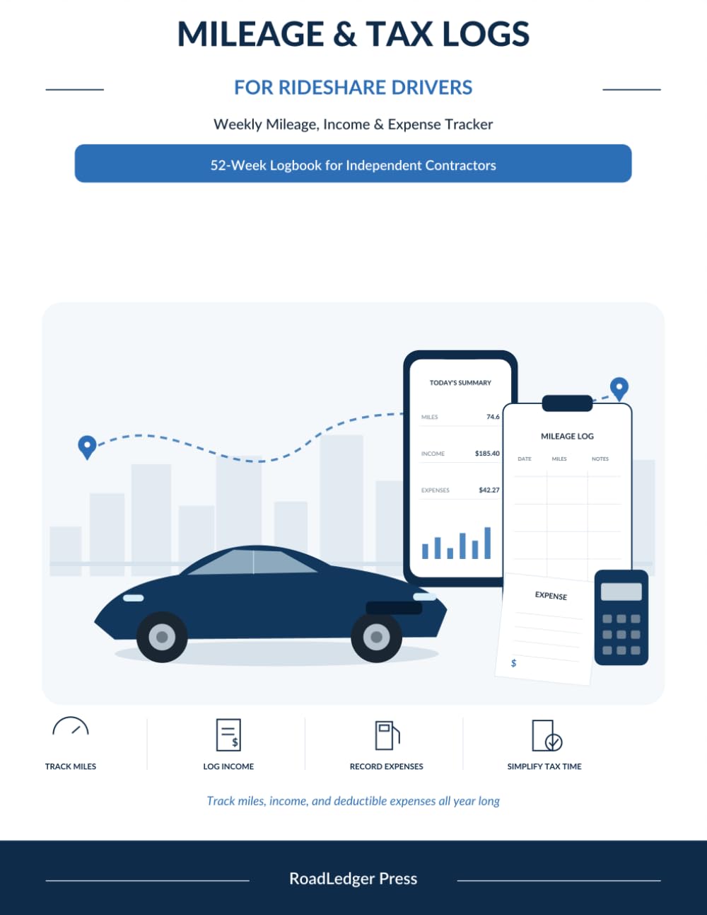 ler totalmente Mileage & Tax Logs for Rideshare Drivers: Weekly Mileage, Income & Expense Tracker: 52-Week Logbook for Independent Contractors