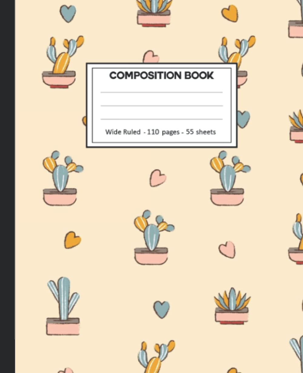 Composition Notebook: College Ruled: 110+ Lined Pages Writing Journal: Cactuses on White.