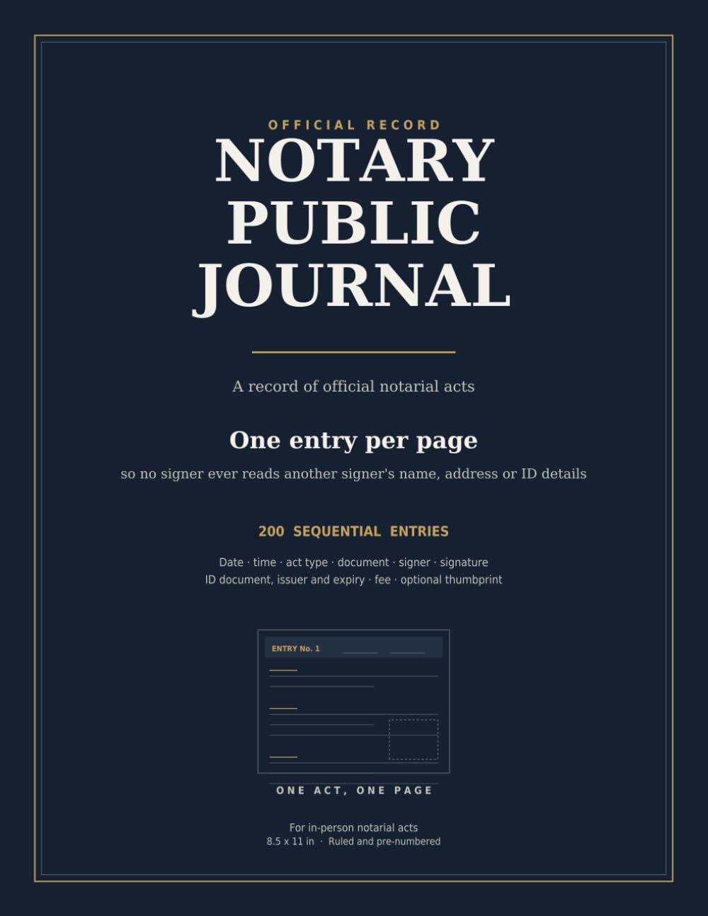Notary Public Journal: One Entry Per Page for Signer Privacy | 200 Sequential Records of Notarial Acts with ID, Signature, Fee and Optional Thumbprint... x 11 Logbook for Notaries and Signing Agents baixar o livro de graça