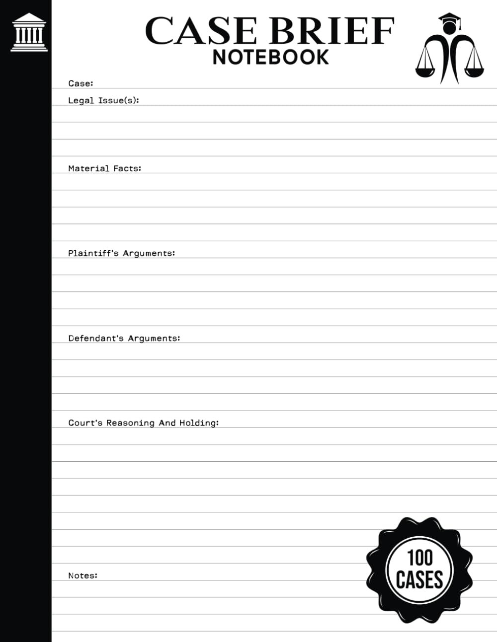ler totalmente Law School Case Brief Notebook: Case Brief for Law Students | Case Brief Template | 100 Cases | Large Size (8.5" x 11" In)