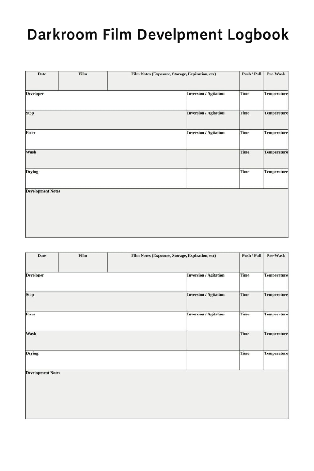 Darkroom Film Development Logbook baixar o livro de graça