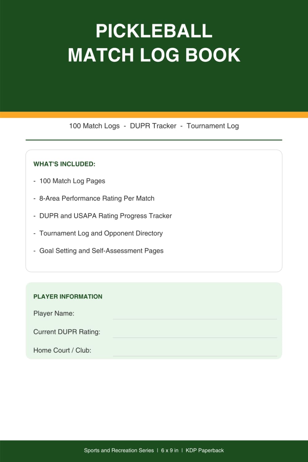 capítulo por capítulo baixar Pickleball Match Log Book: 100 Match Logs with Score Tracker, 8-Area Performance Rating, DUPR and USAPA Rating Tracker, Tournament Log, and Opponent Directory for Pickleball Players