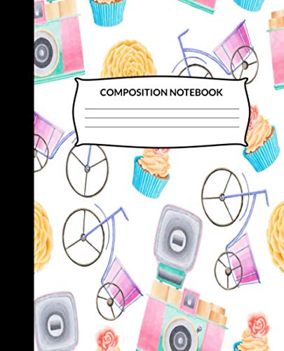 Composition Notebook: Watercolor Flower, Cupcake, Camera, Bicycle Wide Ruled Lined Paper Notebook Journal baixar o livro de graça