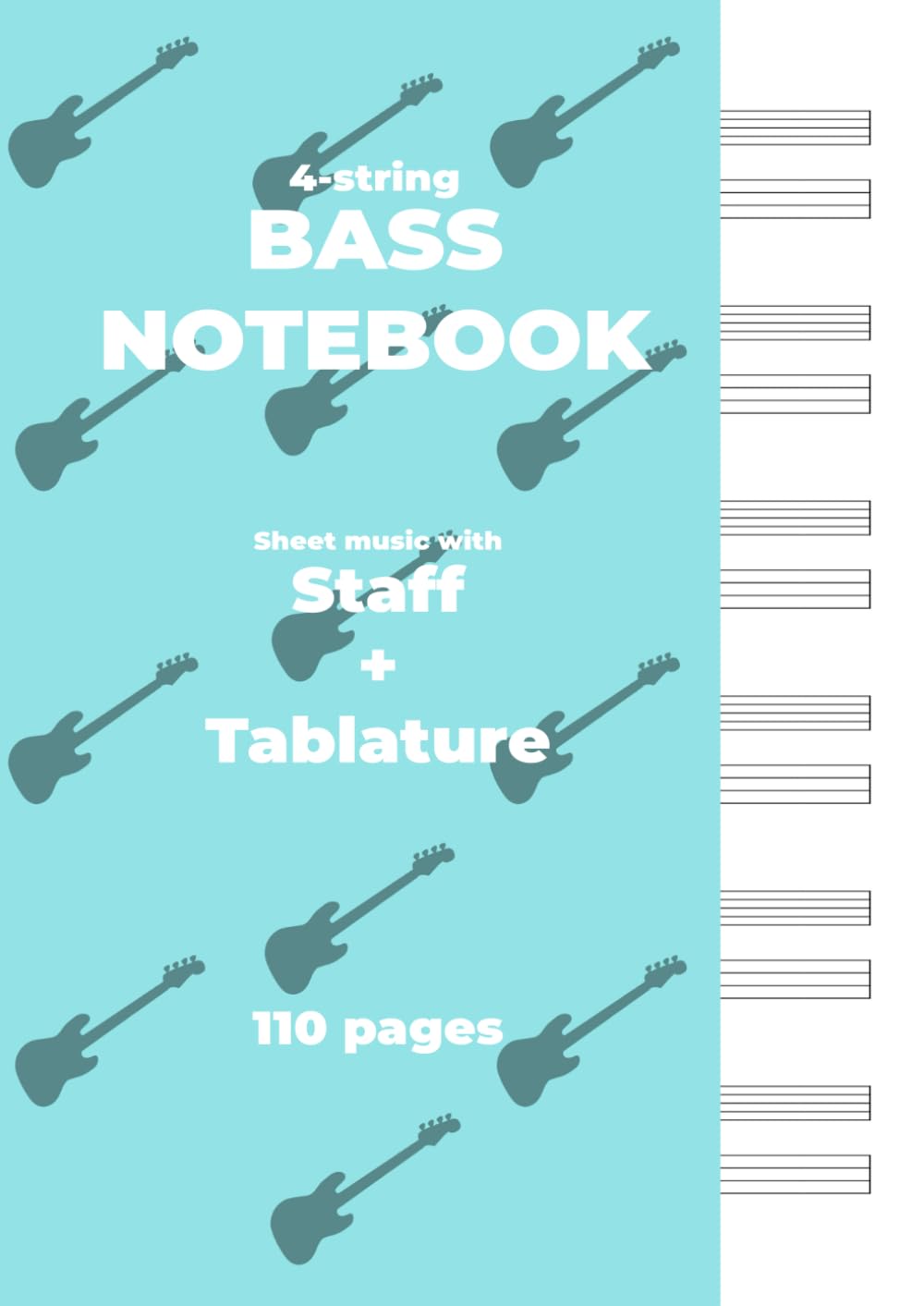 capítulo por capítulo baixar BASS NOTEBOOK. Sheet music with Staff + Tablature: Light Blue cover, white paper, A4 size, ideal for bassists. 6 staff + tablatures per page.