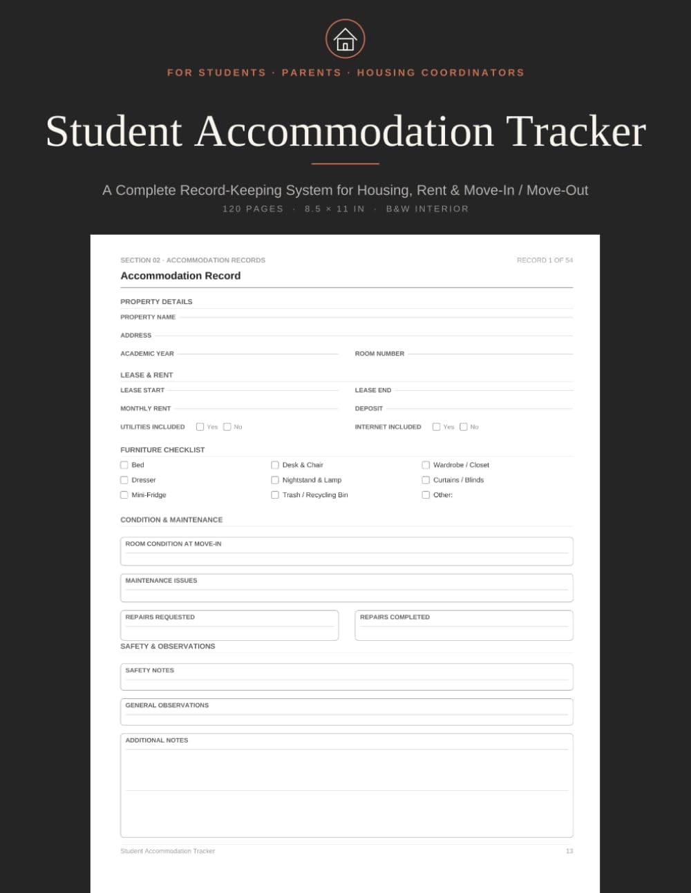 Student Accommodation Tracker | A Complete Record-Keeping System for Housing, Rent, and Move-In/Move-Out baixar o livro de graça