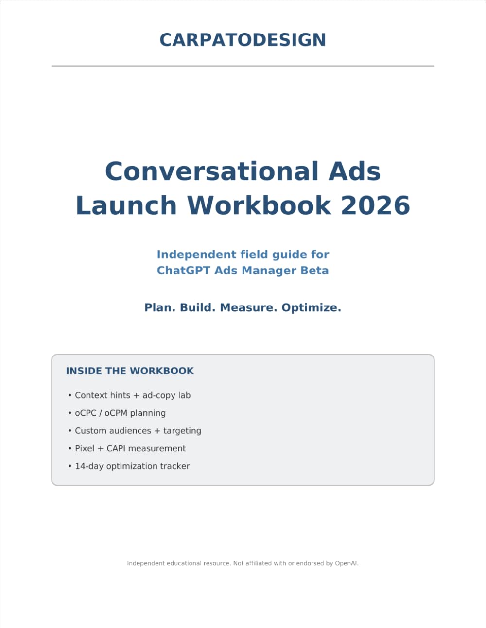 Conversational Ads Launch Workbook 2026: Independent Field Guide for ChatGPT Ads Manager Beta baixar livro de graça