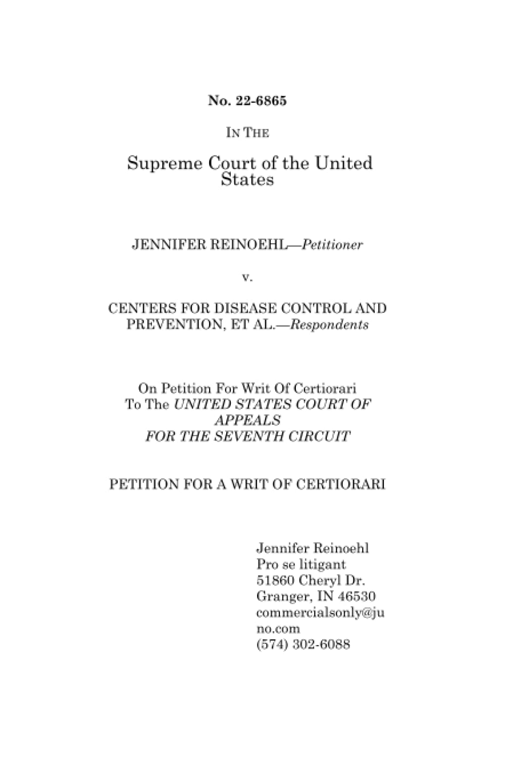 ler totalmente In the Supreme Court of the United States Jennifer Reinoehl v. Centers for Disease Control and Prevention, et al.