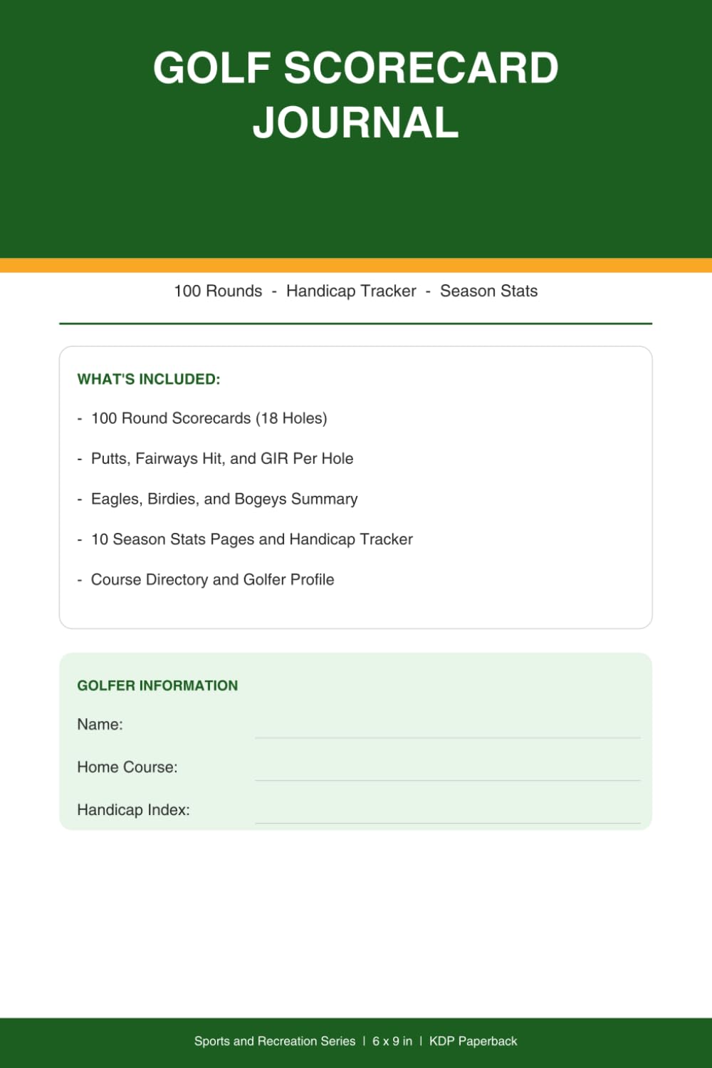 Golf Scorecard Journal: 100 Round Scorecards with Hole-by-Hole Score, Putts and GIR Tracker, Handicap Log, Season Stats Summary, and Course Directory for Golfers baixar o livro de graça