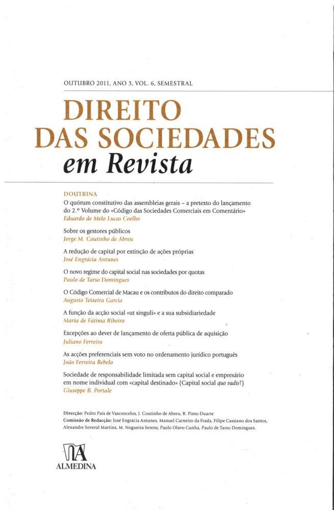 Direito das Sociedades em Revista: ano 3 (outubro 2011) (Volume 6) baixar o livro de graça