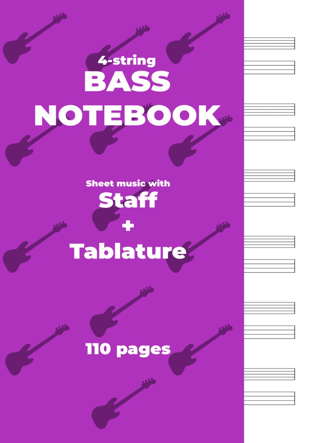BASS NOTEBOOK. Sheet music with Staff + Tablature: Purple cover, white paper, A4 size, ideal for bassists. 6 staff + tablatures per page. baixar o livro de graça