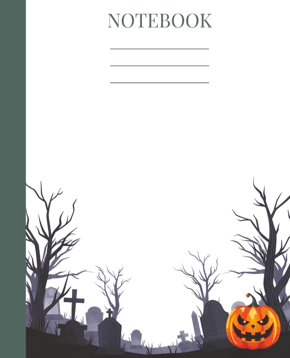 ler totalmente Halloween Themed Notebook: Black Green Orange | Wide Ruled Notebook | 7.5 x 9.25 in | 100 Pages