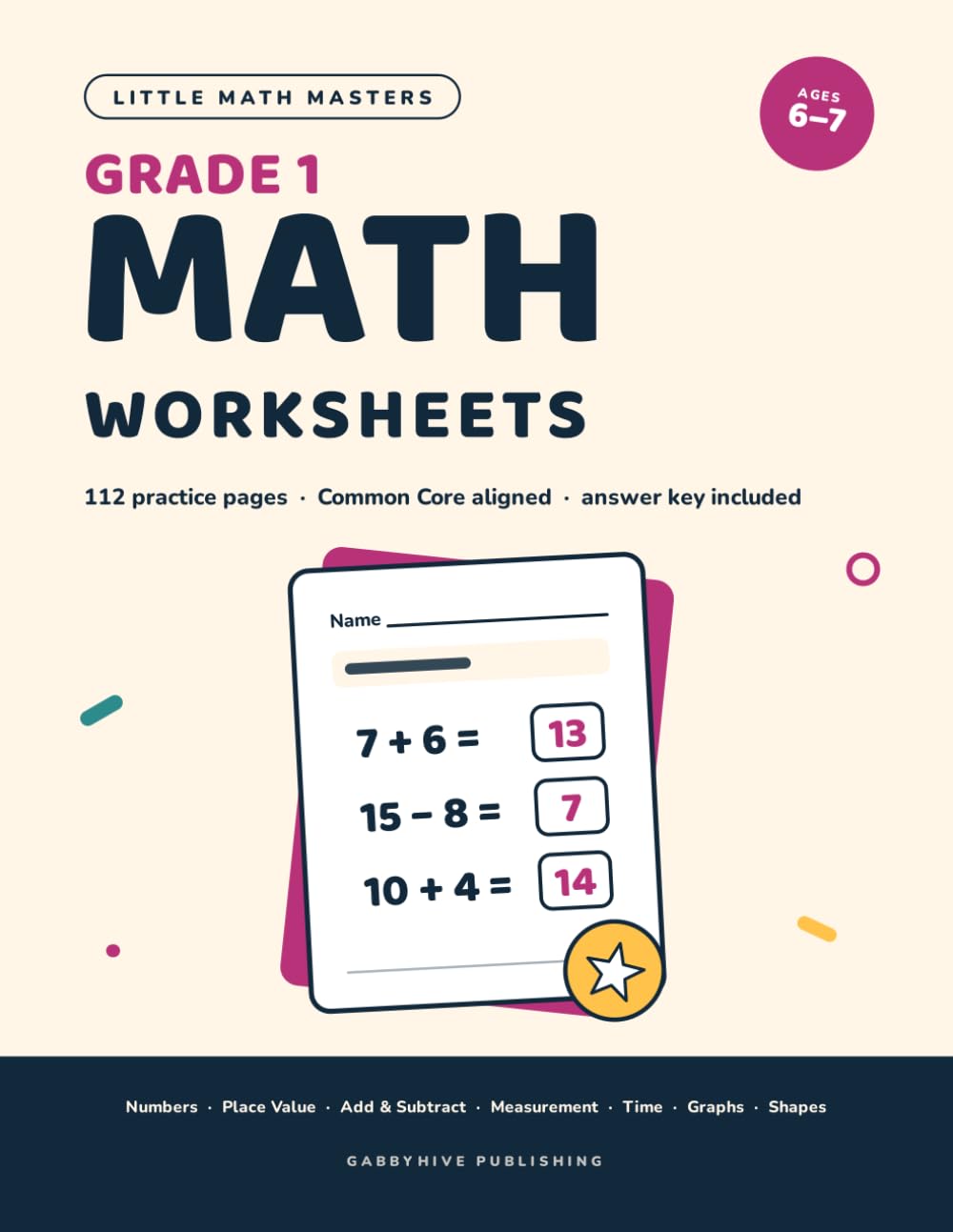 ler totalmente Math Worksheets for Grade-1: Practice pages for numbers to 120, place value, addition and subtraction to 20, measurement, time, graphs, and shapes