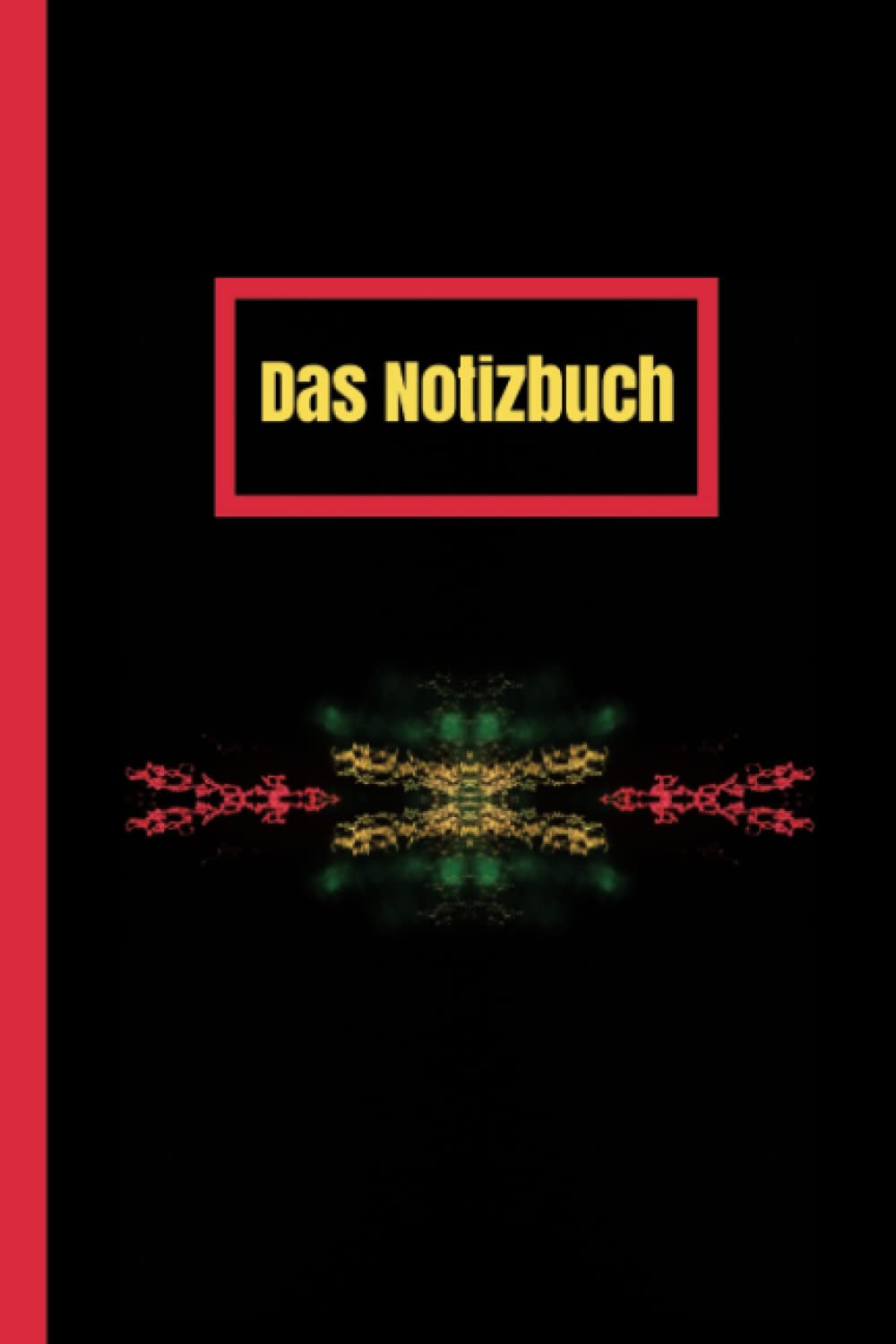 ler totalmente Das Notizbuch: Das Notizbuch mit roten, grünen und gelben gemusterten Blitzphänomenen auf schwarzem Hintergrund
