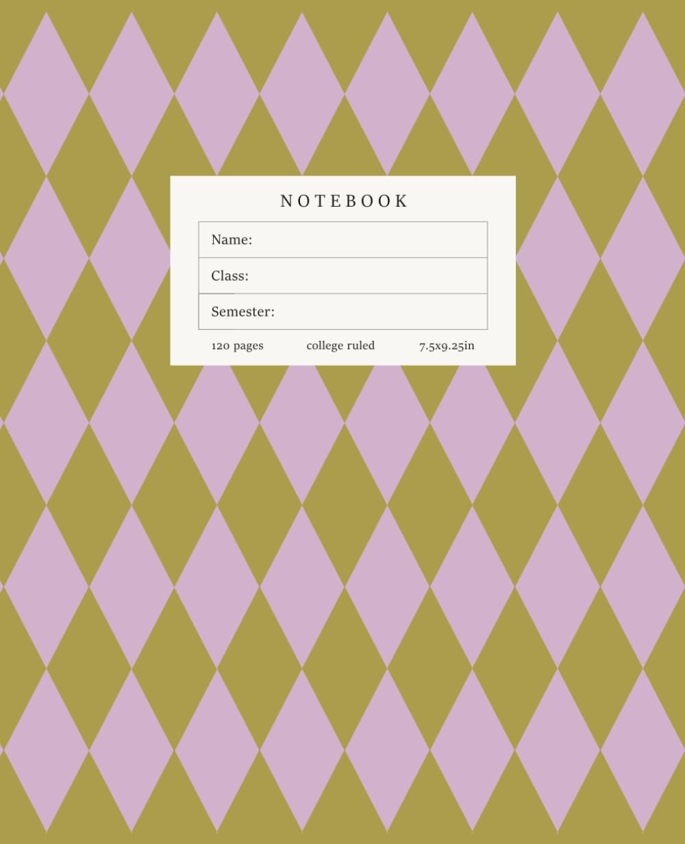 ler totalmente Notebook: College Ruled Composition Notebook: Purple and Olive Green Geometric Diamond Aesthetic Pattern Journal for Students, 7.5 x 9.25, 120 Pages