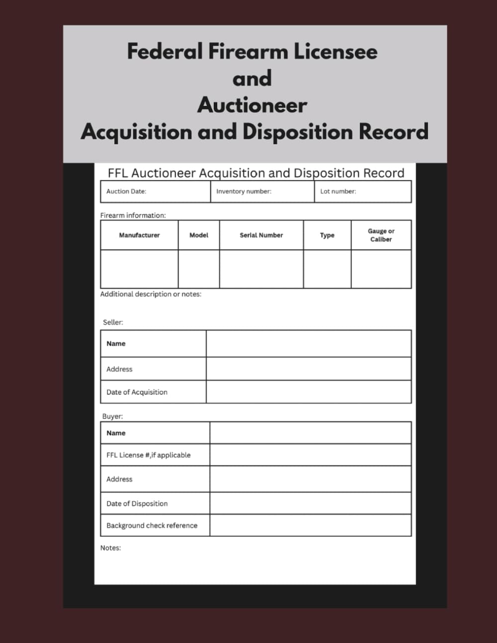 ler totalmente Federal Firearm Licensee and Auctioneer Logbook: Simple one page per entry tracking book