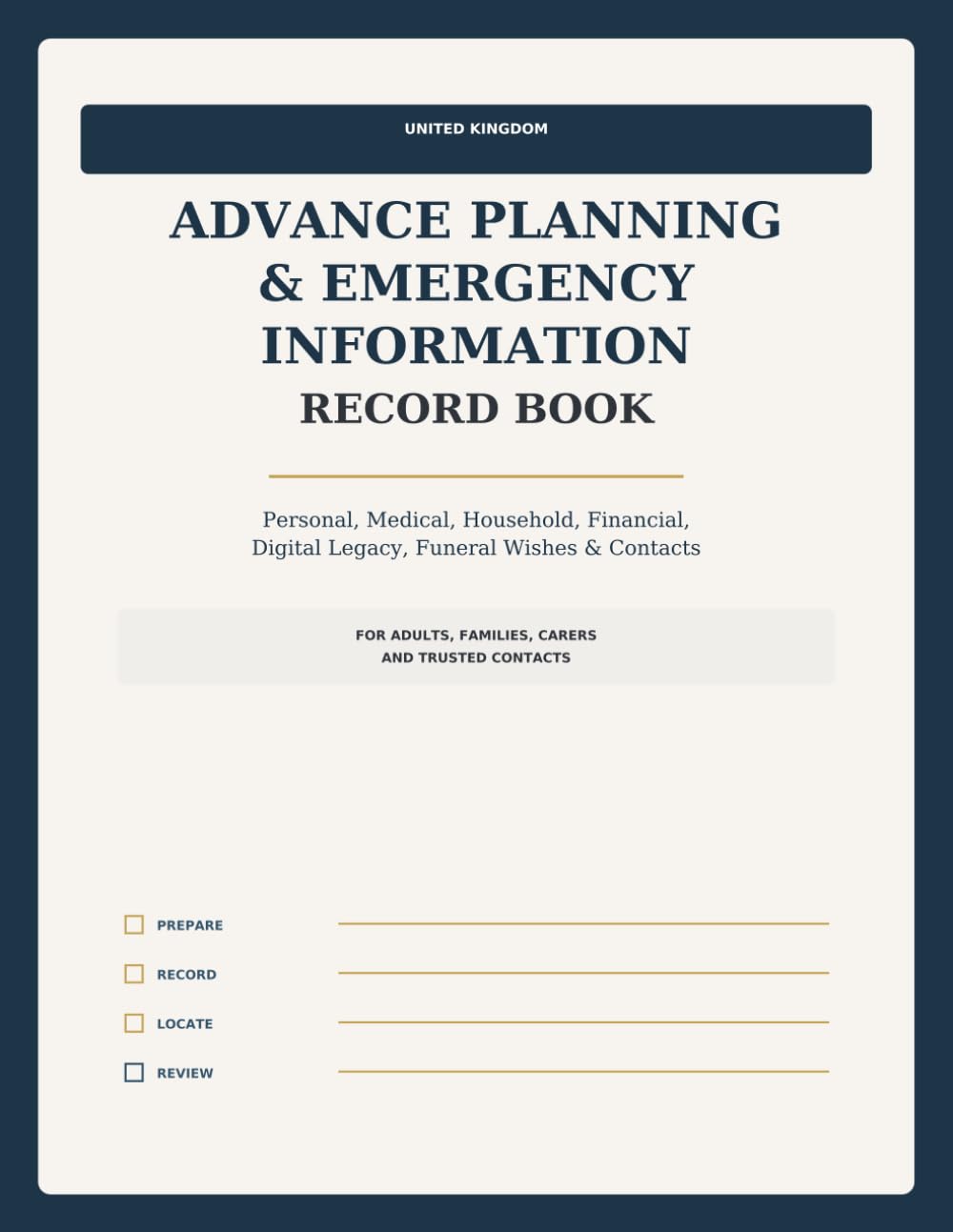 ler totalmente Advance Planning & Emergency Information Record Book: Personal, Medical, Household, Financial, Digital Legacy, Funeral Wishes & Contacts