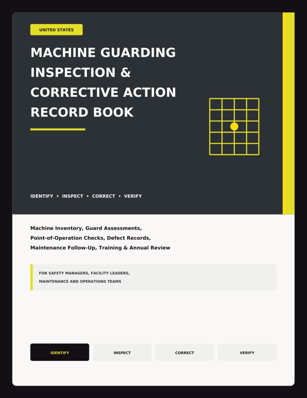 capítulo por capítulo baixar Machine Guarding Inspection & Corrective Action Record Book: Machine Inventory, Guard Assessments, Point-of-Operation Checks, Defect Records, Maintenance Follow-Up, Training & Annual Review