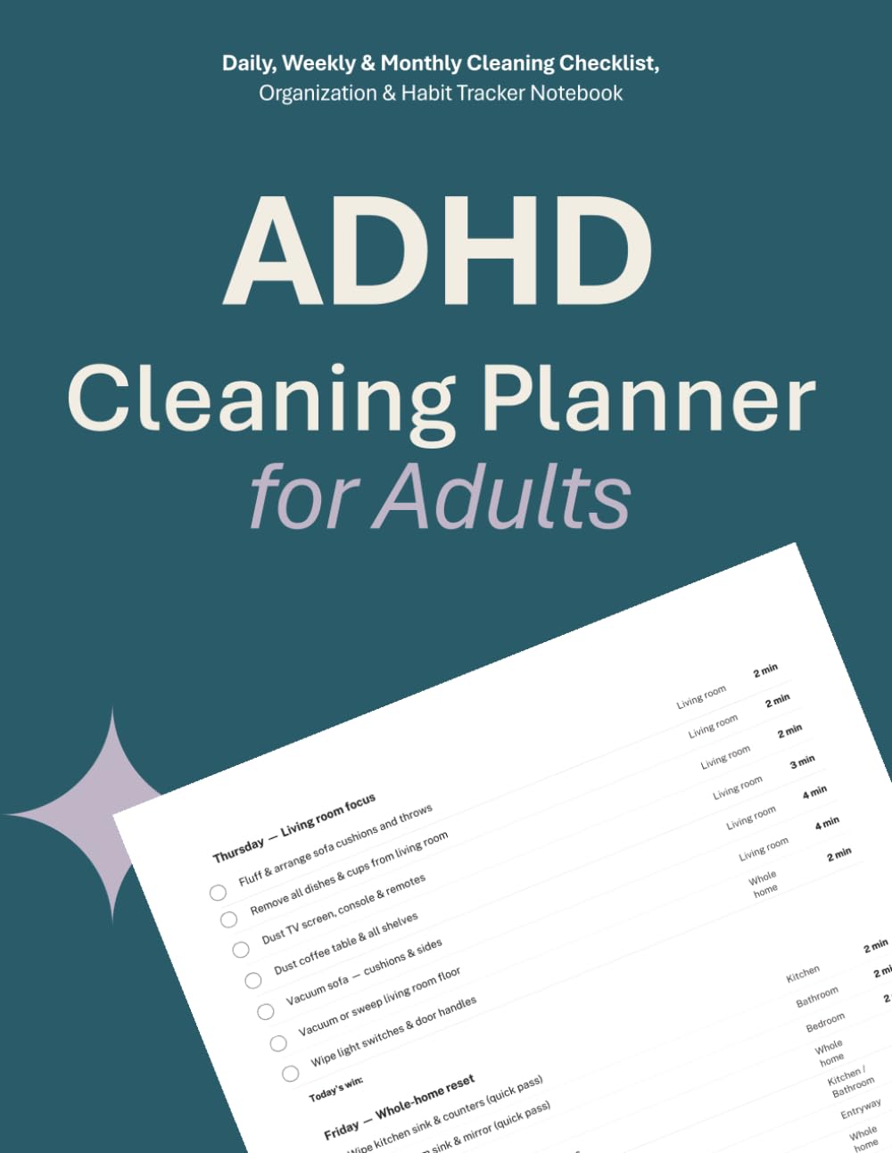 ler totalmente ADHD Cleaning Planner for Adults: Daily, Weekly & Monthly Cleaning Checklist, Organization & Habit Tracker Notebook
