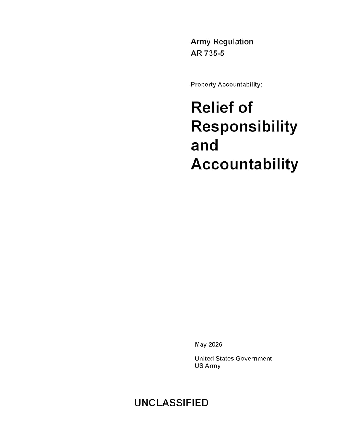 capítulo por capítulo baixar Army Regulation AR 735-5 Property Accountability: Relief of Responsibility and Accountability May 2026 (English Edition)