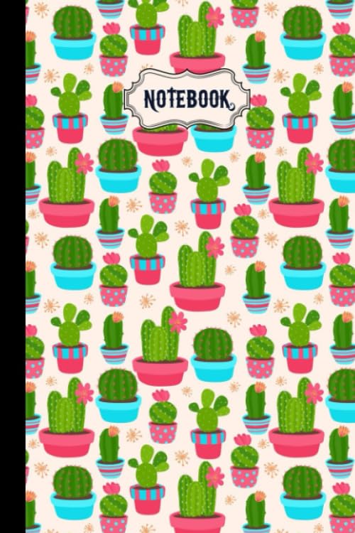 ler totalmente hand drawn cactus pattern Notebook: Cute Cactus Pattern Composition Journal with Lines... Boys Teens Kids Men Women (120 Pages 6 x 9)
