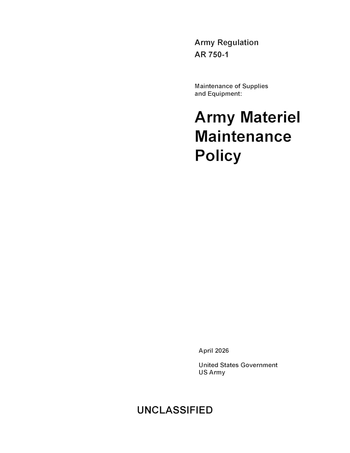 capítulo por capítulo baixar Army Regulation AR 750-1 Maintenance of Supplies and Equipment: Army Materiel Maintenance Policy April 2026 (English Edition)