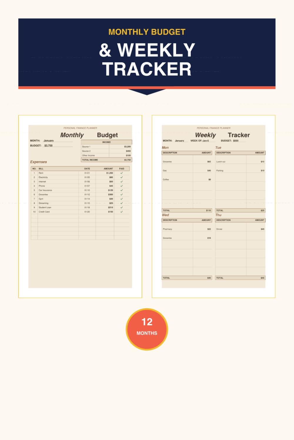 ler totalmente Monthly Budget & Weekly Tracker: A 12-Month Undated Financial Planner with Income & Bill Trackers, 4 Weekly Expense Logs per Month, and Notes Pages | 6x9 Budgeting Notebook (Daily Life Trackers)