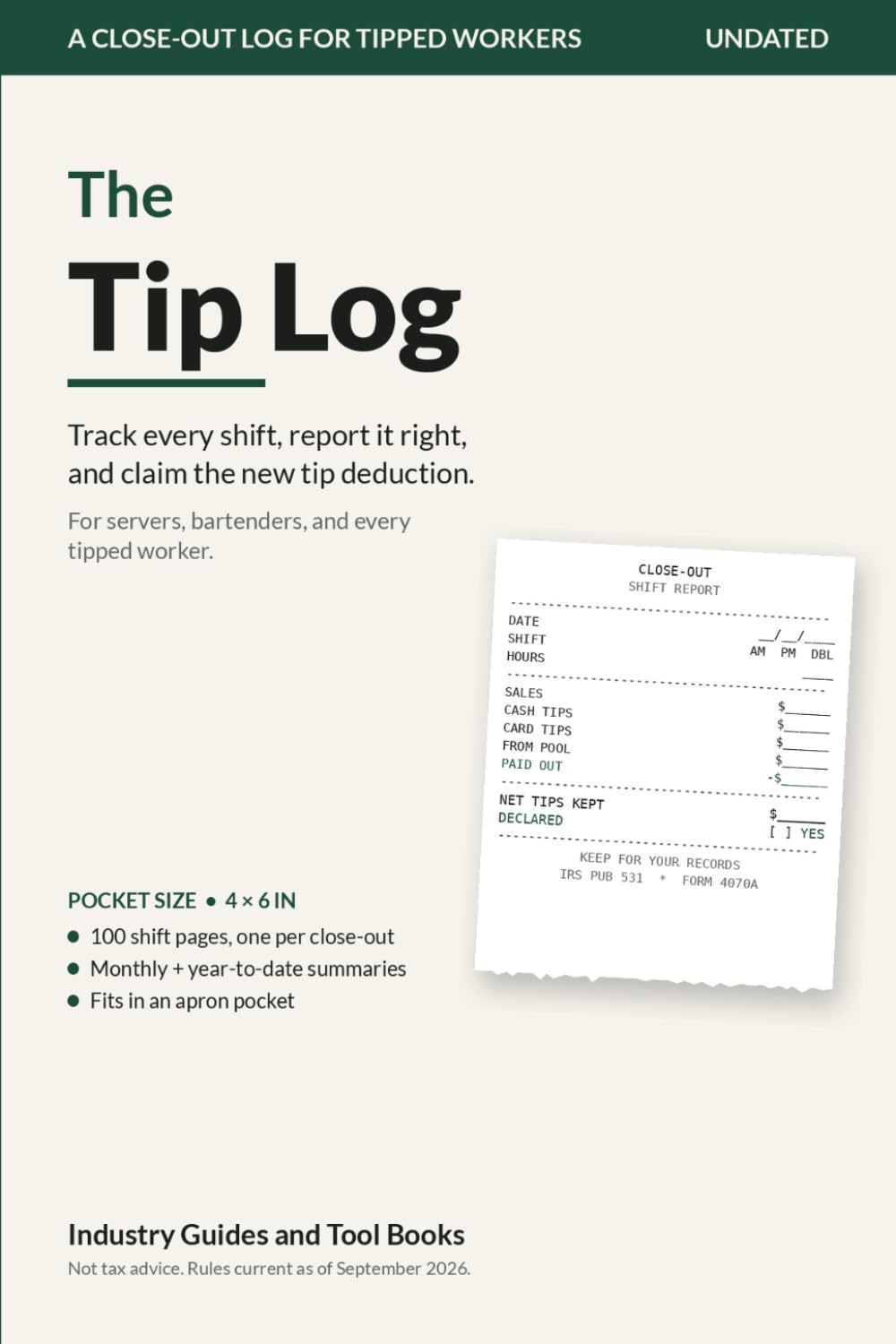 The Tip Log: Track Every Shift, Report It Right, and Claim the New Tip Deduction — Pocket Tip Tracker for Servers, Bartenders, and Tipped Workers (4 x 6, 100 Shift Pages) baixar livro de graça