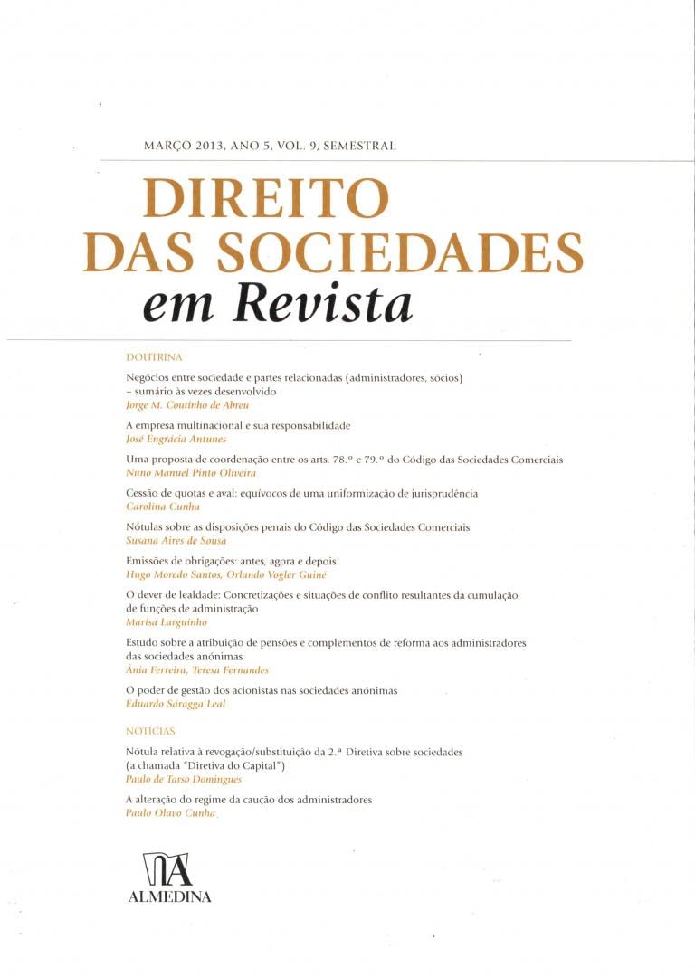 ler totalmente Direito das Sociedades em Revista: Março 2013, Ano 5, Volume 9, Semestral (Volume 9)
