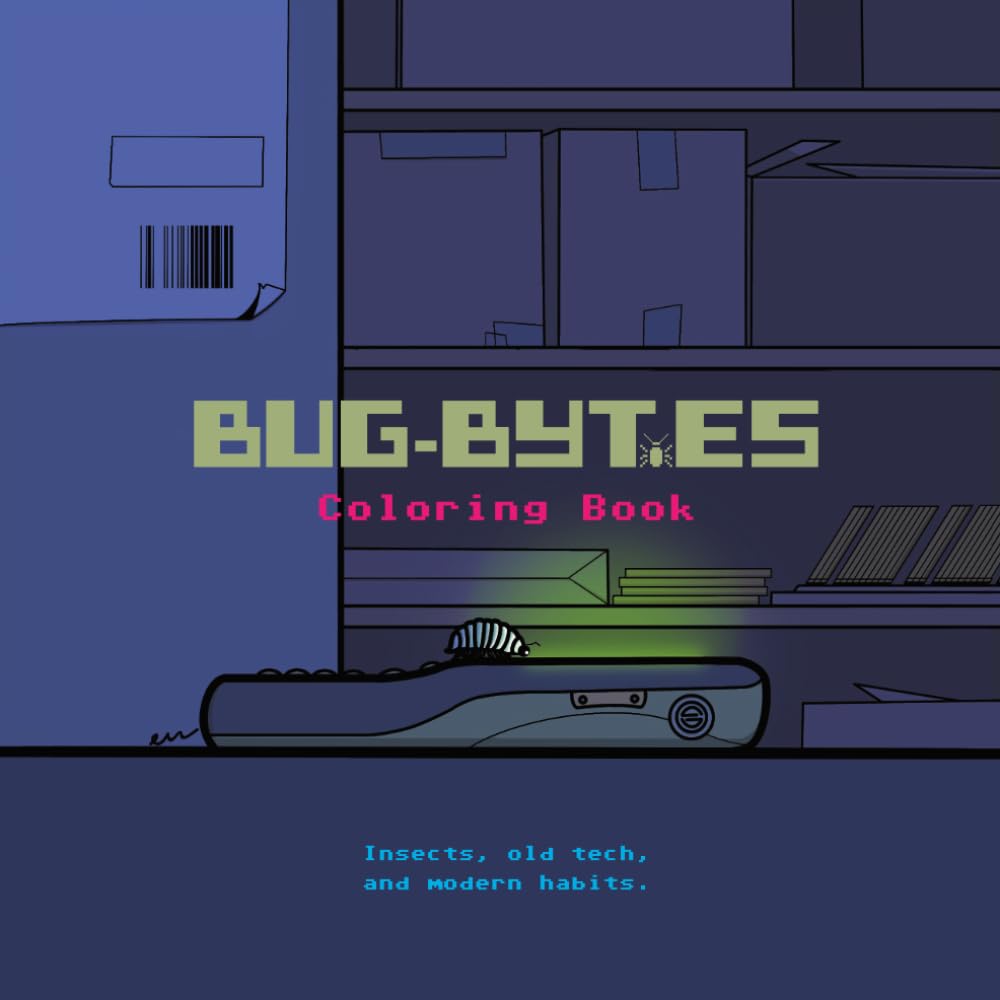 ler totalmente Bug-Bytes Coloring Book: Insects, old tech, and modern habits. 30+ original illustrations that explore a bug society shaped by our discarded devices and our behavior | teens and adults | 8.5 x 8.5”