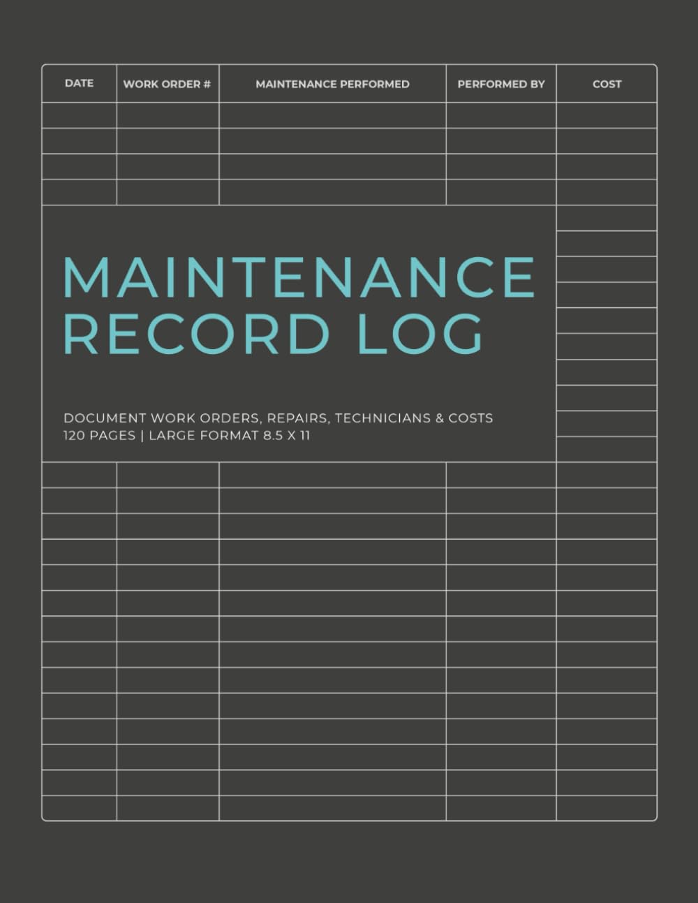 ler totalmente Maintenance Record Log Book: Document Work Orders, Repairs, Technicians and Costs | Facility & Equipment Maintenance Tracker | 120 Pages | 8.5 x 11