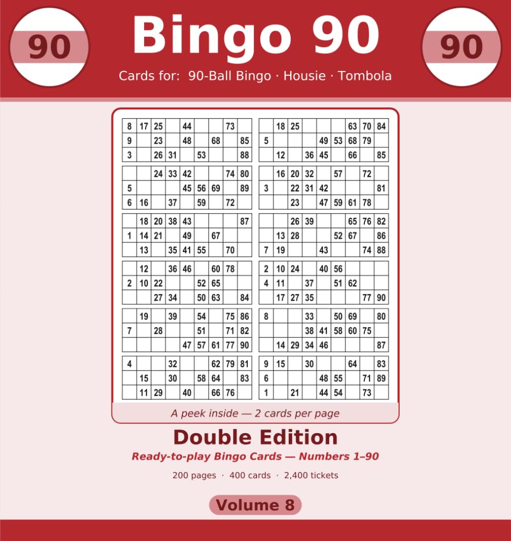ler totalmente Bingo 90: Double Edition: 400 90-Ball Housie & Tombola Sheets, Two Cards Per Page (Volume 8)